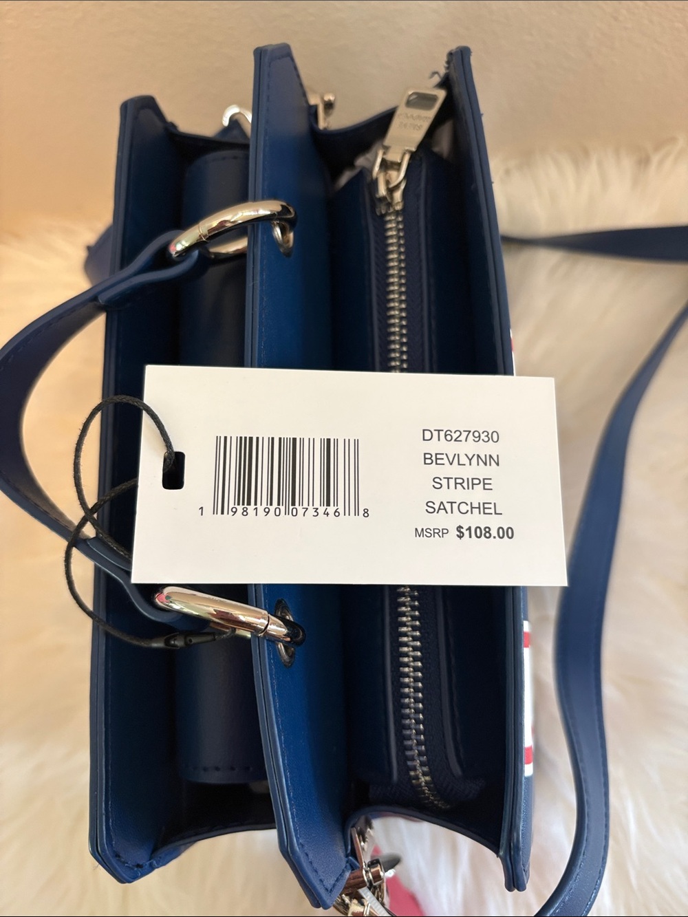 Steve Madden Red, White & Blue Top-Handle Bag Bevlynn Stripe Satchel W/ Star βοΈ - Picture 10 of 13